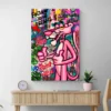 tableau street art panthere rose salon bois