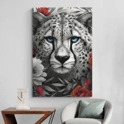 tableau tete de guepard mur blanc 1.webp