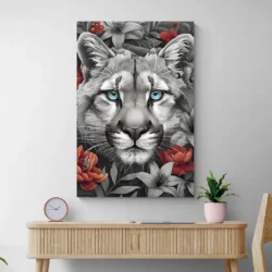 tableau tete de puma salon bois 1.webp