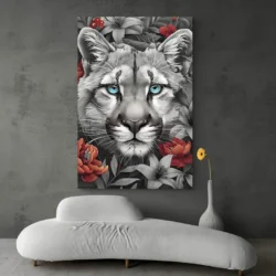tableau tete de puma salon moderne gris 1.webp