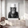 tableau tete de singe salon blanc 1.webp