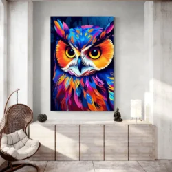 Tableau Hibou Colore Pop Art portrait 2 3 4.webp
