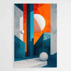 Tableau architecture abstrait orange et bleu 1.webp