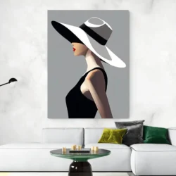Tableau minimaliste femme a chapeau portrait 3 4 2.webp