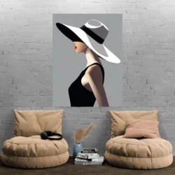 Tableau minimaliste femme a chapeau portrait 3 4 4.webp