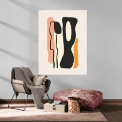 Tableau minimaliste rose noir et jaune portrait 3 4 2.webp
