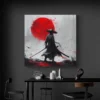 Tableau peinture samourai rouge carre 3.webp