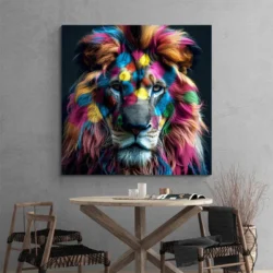 Tableau tete de lion Colore carre 2.webp