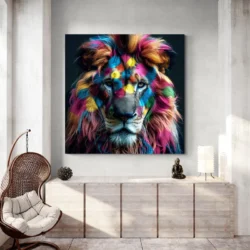 Tableau tete de lion Colore carre 3.webp