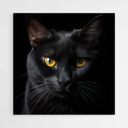tableau chat noir yeux jaunes 1.webp