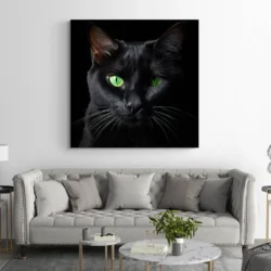 tableau chat noir yeux verts carre 2.webp