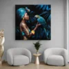 tableau femme africaine et perroquet carre 2.webp