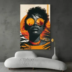 tableau femme noire lunettes oranges portrait 2 3 3.webp