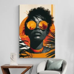 tableau femme noire lunettes oranges portrait 2 3 4.webp