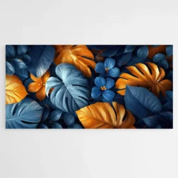 tableau feuilles bleues et dorees 1.webp