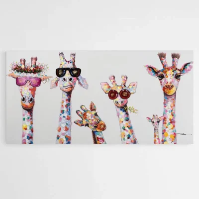 Tableau déco Girafes à lunettes, animal pop et coloré