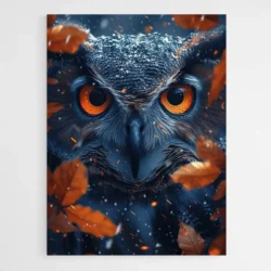 tableau hibou yeux oranges 1.webp