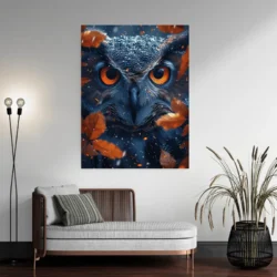 tableau hibou yeux oranges portrait 3 4 4.webp