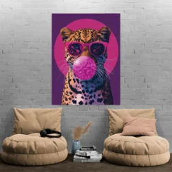 tableau leopard chewing gum portrait 3 4 2.webp
