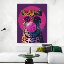 tableau leopard chewing gum portrait 3 4 3.webp