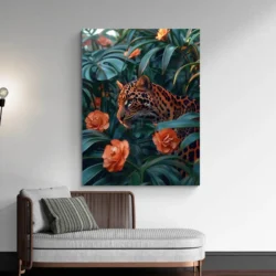 tableau leopard et fleurs portrait 3 4 2.webp