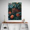 tableau leopard et fleurs portrait 3 4 3.webp