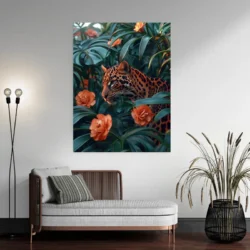 tableau leopard et fleurs portrait 3 4 4.webp