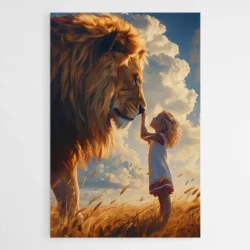 tableau lion et petite fille 1.webp