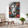tableau lion monochrome et fleurs portrait 2 3 2.webp