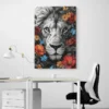 tableau lion monochrome et fleurs portrait 2 3 3.webp