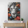 tableau lion monochrome et fleurs portrait 2 3 4.webp