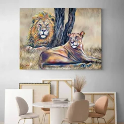 tableau lion nature paysage 4 3 2.webp