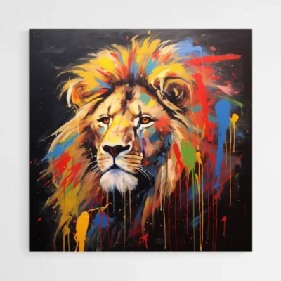 Tableau déco Lion street art, portrait animalier graphique