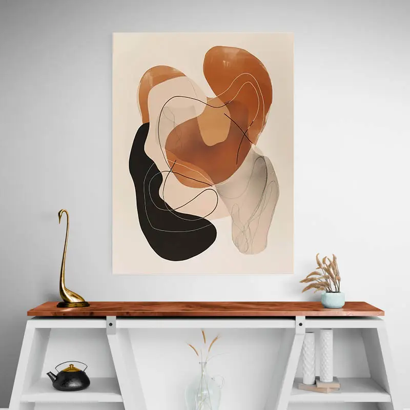 tableau minimaliste abstrait orange et noir portrait 3 4 2.webp