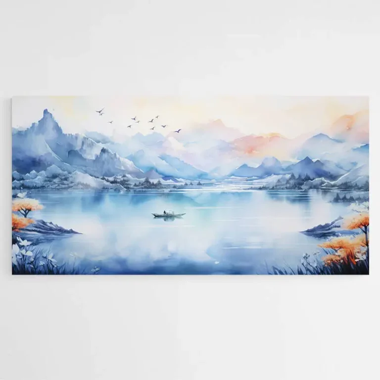 tableau decoration chambre montagnes bleues scandinave
