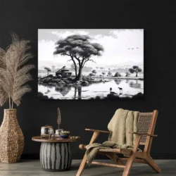 tableau noir et blanc africain paysage 3 2 2.webp