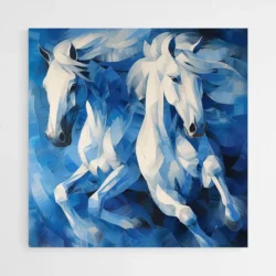 tableau peinture chevaux bleus 1.webp
