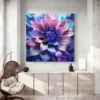 tableau peinture fleur bleue carre 2.webp