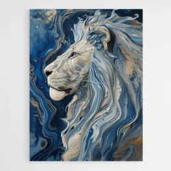 tableau peinture lion bleu 1.webp