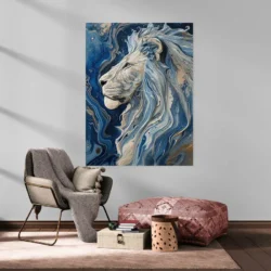 tableau peinture lion bleu portrait 3 4 2.webp