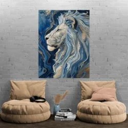 tableau peinture lion bleu portrait 3 4 4.webp