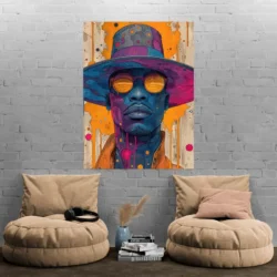 tableau psychedelique homme a chapeau portrait 3 4 2.webp