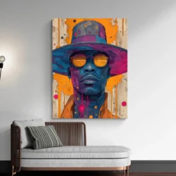 tableau psychedelique homme a chapeau portrait 3 4 4.webp