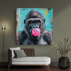 tableau singe chewing gum rose carre 3.webp