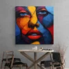 tableau visage abstrait bleu et jaune carre 2.webp
