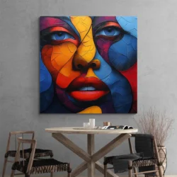 tableau visage abstrait bleu et jaune carre 2.webp