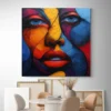 tableau visage abstrait bleu et jaune carre 3.webp