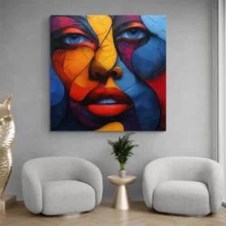 tableau visage abstrait bleu et jaune carre 4.webp