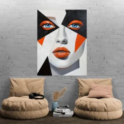 tableau visage abstrait orange et noir portrait 3 4 2.webp