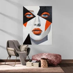 tableau visage abstrait orange et noir portrait 3 4 3.webp